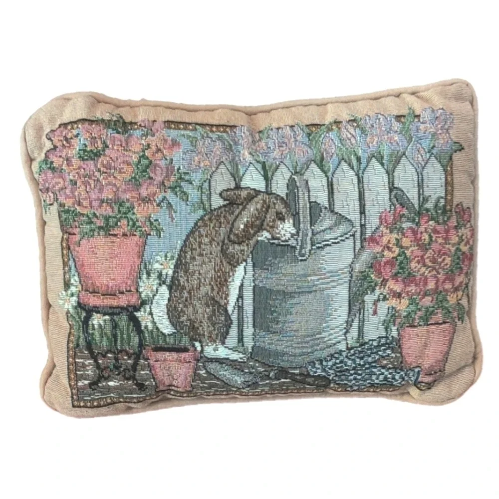 Grannycore Cottagecore Easter Tapestry Bunny‎ Watering Can Floral Pillow